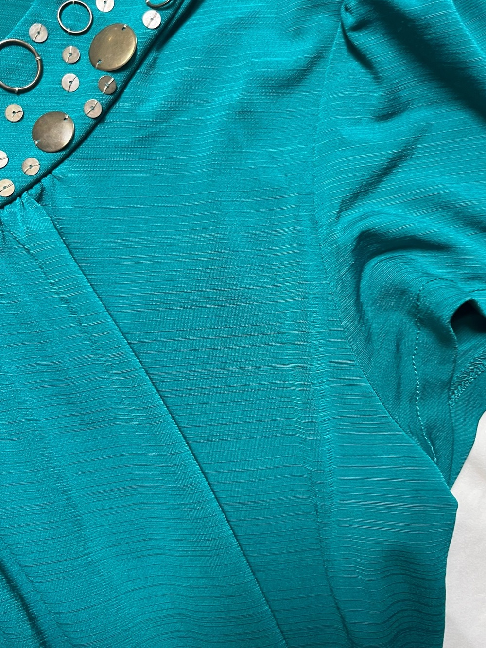 East 5th Teal Scoop Neck Short Sleeve Top with Metallic Studs - Picture 3 of 7